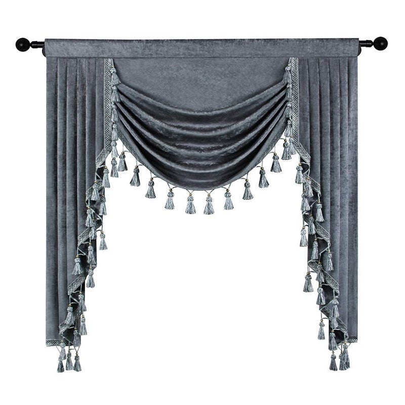 ELKCA Grey Chenille Curtains Valance for Living Room Window Waterfall Valance for Kitchen, Rod Pocket (W39 Inch, 1 Panel) - Image 2